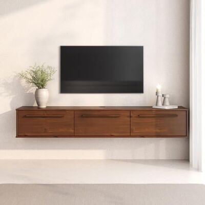IDIMEX Lowboard TECCA 180 cm hängend aus Massivholz, Kastanie Finish – Moderne Hängekonsole mit 3 Klappen, Mid Century Style, stilvolle Wandkommode zur Wandmontage mit Stauraum IDIMEX Lowboard TECCA 180 cm hängend aus Massivholz, Kastanie Finish – Moderne Hängekonsole mit 3 Klappen, Mid Century Style, stilvolle Wandkommode zur Wandmontage mit Stauraum