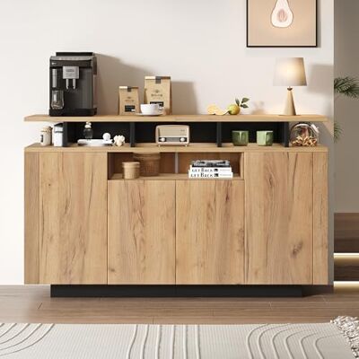 Merax Sideboard Kommode mit 4 Türen und DREI offenen Fächern, Schrank 120 cm, Buffetschrank mit dreistufigem Design, viel Stauraum und Verstellbares Ablage, für Wohnzimmer/Flur, 120x40x85cm, Natur Merax Sideboard Kommode mit 4 Türen und DREI offenen Fächern, Schrank 120 cm, Buffetschrank mit dreistufigem Design, viel Stauraum und Verstellbares Ablage, für Wohnzimmer/Flur, 120x40x85cm, Natur
