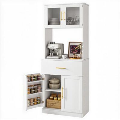 YITAHOME Küchenschrank 180cm Hochschrank mit Glastür Schublade 5-Zonen Küchenschrank mit Seitentürregal (+30% Stauraum), Glastür-Vitrine, Mikrowellenregal, Schublade & verstellbaren Böden YITAHOME Küchenschrank 180cm Hochschrank mit Glastür Schublade 5-Zonen Küchenschrank mit Seitentürregal (+30% Stauraum), Glastür-Vitrine, Mikrowellenregal, Schublade & verstellbaren Böden