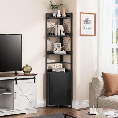 YITAHOME Eckregal mit 4 Ebenen, industrielles Bücherregal mit Schrank, freistehendes Bücherregale aus Holz, Lagerregale für Wohnzimmer, Heimbüro, Flur, Schwarze Standregal YITAHOME Eckregal mit 4 Ebenen, industrielles Bücherregal mit Schrank, freistehendes Bücherregale aus Holz, Lagerregale für Wohnzimmer, Heimbüro, Flur, Schwarze Standregal