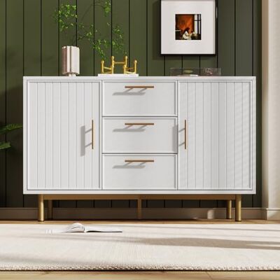 Merax Sideboard Kommode mit 2 Türen und 3 Schubladen, Weiß Modern Buffetschrank Beistellschrank mit viel Stauraum, Verstellbare Ablage, Metallbeinen, für Flur Schlafzimmer Wohnzimmer, 120x40x75cm Merax Sideboard Kommode mit 2 Türen und 3 Schubladen, Weiß Modern Buffetschrank Beistellschrank mit viel Stauraum, Verstellbare Ablage, Metallbeinen, für Flur Schlafzimmer Wohnzimmer, 120x40x75cm