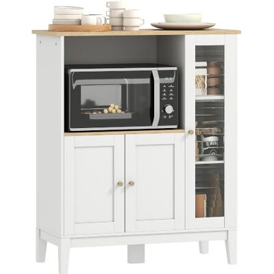 HOMCOM Mikrowellenunterschrank 1 Fach 80x35x97 cm Weiß & Holzoptik Küchenschrank, Anrichte, 3 Türen, Kabeldurchführung, für Küche, Esszimmer, Wohnzimmer, gehärtetes Glas HOMCOM Mikrowellenunterschrank 1 Fach 80x35x97 cm Weiß & Holzoptik Küchenschrank, Anrichte, 3 Türen, Kabeldurchführung, für Küche, Esszimmer, Wohnzimmer, gehärtetes Glas