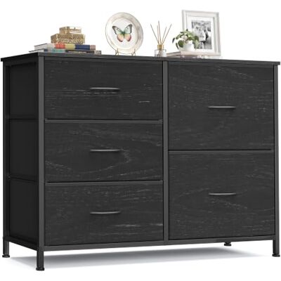 SONGMICS Kommode mit 5 Schubladen, Schubladenschrank aus Stoff und Metall, für Schlafzimmer und Wohnzimmer, 98,7 x 30 x 74,7 cm, Ebenholzschwarz, BELLAH Kollektion LGS235B201 SONGMICS Kommode mit 5 Schubladen, Schubladenschrank aus Stoff und Metall, für Schlafzimmer und Wohnzimmer, 98,7 x 30 x 74,7 cm, Ebenholzschwarz, BELLAH Kollektion LGS235B201