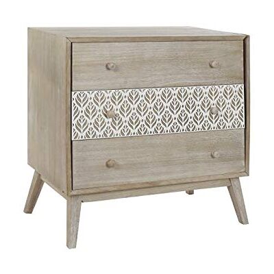 DRW Kommode mit 3 Schubladen aus Paulownia mit natürlichen Blättern, 80 x 42 x 80 cm DRW Kommode mit 3 Schubladen aus Paulownia mit natürlichen Blättern, 80 x 42 x 80 cm