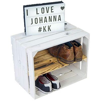 Kistenkolli Altes Land neue weiße massive Obstkiste "Johanna" mit geflammtem Mittelbrett längs / Zwischenbrettern ca 50x40x30cm Bücherregal / Schuhregalkiste Regalkiste Kistenregal Schuhschrank Apfelkiste / Weinkiste Kistenkolli Altes Land neue weiße massive Obstkiste "Johanna" mit geflammtem Mittelbrett längs / Zwischenbrettern ca 50x40x30cm Bücherregal / Schuhregalkiste Regalkiste Kistenregal Schuhschrank Apfelkiste / Weinkiste