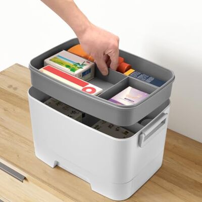 BAKAJI Mehrzweck-Aufbewahrungsbox für Medikamente, tragbarer medizinischer Organizer, Erste Hilfe, multifunktionaler medizinischer Koffer mit Fächern, ideal für Medizin, Kunst und Basteln, Nähen BAKAJI Mehrzweck-Aufbewahrungsbox für Medikamente, tragbarer medizinischer Organizer, Erste Hilfe, multifunktionaler medizinischer Koffer mit Fächern, ideal für Medizin, Kunst und Basteln, Nähen