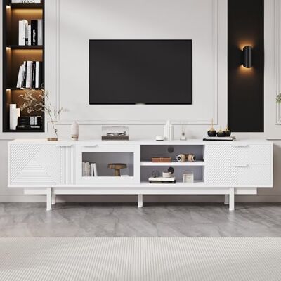 BTM 200x40x50.5cm moderner einfacher Fernsehschrank, Lowboard Mit 2 Türen und 2 Schubladen,TV-Ständer mit großem Stauraum,Wohnraumschrank mit Gesamttragkraft von 45kg,Geeignet für 80-Zoll,Weiß BTM 200x40x50.5cm moderner einfacher Fernsehschrank, Lowboard Mit 2 Türen und 2 Schubladen,TV-Ständer mit großem Stauraum,Wohnraumschrank mit Gesamttragkraft von 45kg,Geeignet für 80-Zoll,Weiß