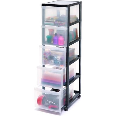 Iris Ohyama Kunststoff-Schubladenbox mit Rollen, 5 tiefen Schubladen, Schwarz, Griffe zum Ziehen, Für Schlafzimmer, Bad, Schule & Büro, BPA-frei, Schubladenschrank, Rollcontainer, A4 Drawer, DC-305 Iris Ohyama Kunststoff-Schubladenbox mit Rollen, 5 tiefen Schubladen, Schwarz, Griffe zum Ziehen, Für Schlafzimmer, Bad, Schule & Büro, BPA-frei, Schubladenschrank, Rollcontainer, A4 Drawer, DC-305