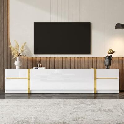 Merax TV-Ständer mit Hochglanz-Finish, TV-Schrank mit goldenen Kanten, Schubladen und Türen, moderner Wohnzimmerschrank, TV-Möbel mit viel Stauraum,Weiß, 180 L x 40 B x 38H(cm) Merax TV-Ständer mit Hochglanz-Finish, TV-Schrank mit goldenen Kanten, Schubladen und Türen, moderner Wohnzimmerschrank, TV-Möbel mit viel Stauraum,Weiß, 180 L x 40 B x 38H(cm)