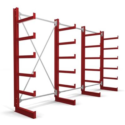 STIER Kragarmregal einseitig 3 Felder mit 5 Ebenen 3900x2000x500mm feuerrot STIER Kragarmregal einseitig 3 Felder mit 5 Ebenen 3900x2000x500mm feuerrot
