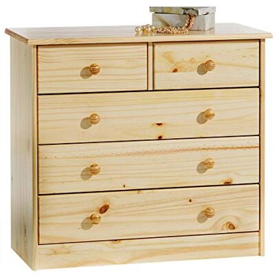 IDIMEX Kommode Rondo aus Kiefer Massivholz, Natur Kinderzimmer Schubladenkommode mit 5 Schubladen und Holzgriffen IDIMEX Kommode Rondo aus Kiefer Massivholz, Natur Kinderzimmer Schubladenkommode mit 5 Schubladen und Holzgriffen