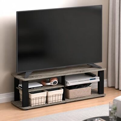 Furinno Turn-N-Tube 3-stufiger TV-Ständer bis 55 inch, Graue Eiche Werkzeuglose Montage, Entertainment-Center, TV-Konsole mit offener Rückseite und Kabelmanagement, Wohn- und Schlafzimmer Furinno Turn-N-Tube 3-stufiger TV-Ständer bis 55 inch, Graue Eiche Werkzeuglose Montage, Entertainment-Center, TV-Konsole mit offener Rückseite und Kabelmanagement, Wohn- und Schlafzimmer