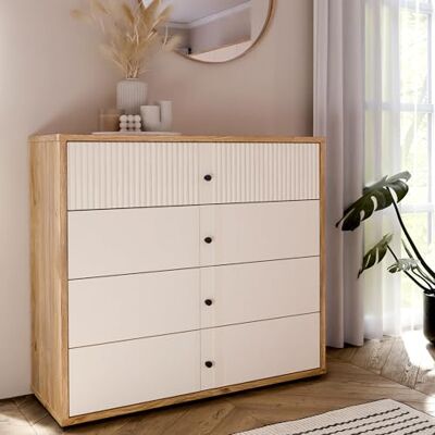 Forte Rankin Kommode 105 mit 4 Schubladen, Kaschmir/Beige, Mauvella Eiche Dekor/Sand, 104,8 cm breit x 95,9 cm hoch x 42 cm tief Forte Rankin Kommode 105 mit 4 Schubladen, Kaschmir/Beige, Mauvella Eiche Dekor/Sand, 104,8 cm breit x 95,9 cm hoch x 42 cm tief