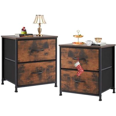 Sweetcrispy Nachttisch 2er Set, Nachttisch Beistelltisch, Kommode Schlafzimmer, Stoff Schubladenschrank, Schmal Schrank, Industrial Stil für Wohnzimmer, Flur Aufbewahrungsschrank, Braun Sweetcrispy Nachttisch 2er Set, Nachttisch Beistelltisch, Kommode Schlafzimmer, Stoff Schubladenschrank, Schmal Schrank, Industrial Stil für Wohnzimmer, Flur Aufbewahrungsschrank, Braun