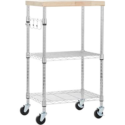 Amazon 3-Ebenen Servierwagen mit Abnehmbarer Holzplatte sowie höhenverstellbaren und 2 verchromten Böden mit Einer Gesamt-Tragkraft von 79.5 kg, 53 x 38 x 92 cm, Holz/Chrom Amazon 3-Ebenen Servierwagen mit Abnehmbarer Holzplatte sowie höhenverstellbaren und 2 verchromten Böden mit Einer Gesamt-Tragkraft von 79.5 kg, 53 x 38 x 92 cm, Holz/Chrom