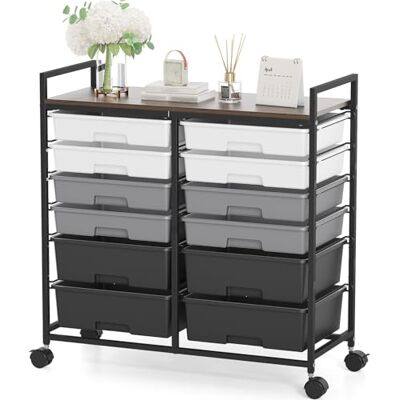 KINGRACK Rollcontainer mit 12 Schubladen und Holzarbeitsplatte, Schubladenschrank für Badezimmer, Küchen, Wohnzimmer und Büros (Grau) KINGRACK Rollcontainer mit 12 Schubladen und Holzarbeitsplatte, Schubladenschrank für Badezimmer, Küchen, Wohnzimmer und Büros (Grau)