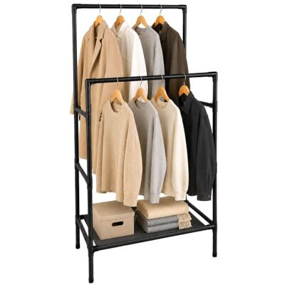 Relaxdays Kleiderständer, 2 Stangen mit Ablage, Stecksystem, schwarz Relaxdays Kleiderständer, 2 Stangen mit Ablage, Stecksystem, schwarz