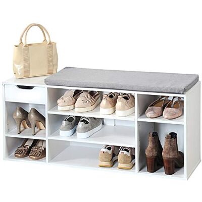 Kesper Schuhschrank mit Sitzkissen, Material: Spanplatte, Maße: B: 101 x T: 29 x H: 48 cm, Farbe: Weiß 15813 13 Kesper Schuhschrank mit Sitzkissen, Material: Spanplatte, Maße: B: 101 x T: 29 x H: 48 cm, Farbe: Weiß 15813 13