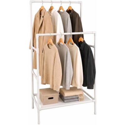 Relaxdays Kleiderständer, 2 Stangen mit Ablage, Stecksystem, HBT: 157 x 85 x 46 cm, Metall & Stoff, Garderobe, weiß Relaxdays Kleiderständer, 2 Stangen mit Ablage, Stecksystem, HBT: 157 x 85 x 46 cm, Metall & Stoff, Garderobe, weiß