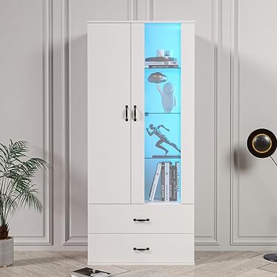 Merax Vitrine mit LED-Lichtern, Vitrinenschrank Glasvitrine mit viel Stauraum, Modern Aufbewahrungsschrank Bücherschrank Standvitrine Wohnwände für Wohnzimmer Büro Esszimmer, Weiß, 59,5 x 35 x 182 cm Merax Vitrine mit LED-Lichtern, Vitrinenschrank Glasvitrine mit viel Stauraum, Modern Aufbewahrungsschrank Bücherschrank Standvitrine Wohnwände für Wohnzimmer Büro Esszimmer, Weiß, 59,5 x 35 x 182 cm