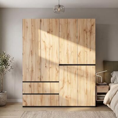 Merax 6-türiger Kleiderschrank Garderobenschrank mit Organizer-Schublade, 5 Schubladen und 2 Kleiderstangen, klassischer Drehtürenschrank für Schlafzimmer Flur Kinderzimmer, 180x50x200 cm, Natur Merax 6-türiger Kleiderschrank Garderobenschrank mit Organizer-Schublade, 5 Schubladen und 2 Kleiderstangen, klassischer Drehtürenschrank für Schlafzimmer Flur Kinderzimmer, 180x50x200 cm, Natur