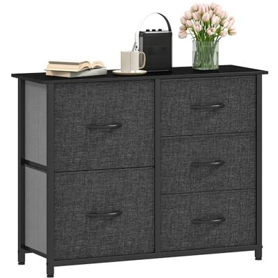 DWVO Kommode mit 5 Schubladen, langlebiger Stoff, Robustes Metallgestell, modern und funktional, ideal für Schlafzimmer, Wohnzimmer, Flur, Kinderzimmer, Schwarz Grau DWVO Kommode mit 5 Schubladen, langlebiger Stoff, Robustes Metallgestell, modern und funktional, ideal für Schlafzimmer, Wohnzimmer, Flur, Kinderzimmer, Schwarz Grau