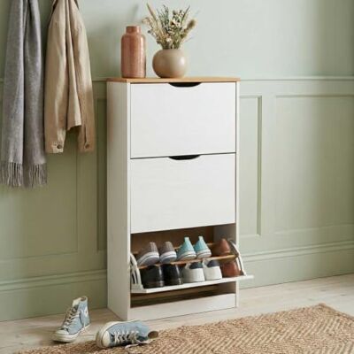 IDIMEX Schuhschrank Basil, schöner Schuhkipper mit 3 Klappen, praktische Schuhkommode aus Kiefer in weiß/braun IDIMEX Schuhschrank Basil, schöner Schuhkipper mit 3 Klappen, praktische Schuhkommode aus Kiefer in weiß/braun
