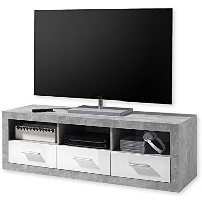 Stella Trading STONE Kommode mit Schubladen in Beton Optik, Weiß Hochglanz Moderne Kommode mit viel Stauraum für Ihren Wohnbereich Stella Trading STONE Kommode mit Schubladen in Beton Optik, Weiß Hochglanz Moderne Kommode mit viel Stauraum für Ihren Wohnbereich