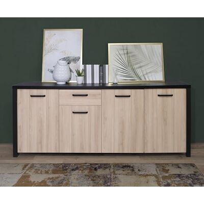 Forte BLACK HILL Sideboard mit 1 Schublade und 4 Türen, Holzwerkstoff, Comano Pflaume/Schwarz, B x H x T: 209,5 x 86,3 x 52,3 cm Forte BLACK HILL Sideboard mit 1 Schublade und 4 Türen, Holzwerkstoff, Comano Pflaume/Schwarz, B x H x T: 209,5 x 86,3 x 52,3 cm