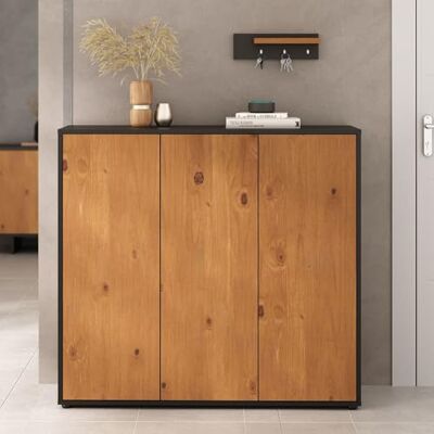 IDIMEX Schuhschrank MIRAN mit 3 Türen, Schwarz/Eiche Finish Platzsparender Schuhorganizer, Schuhregal Schmal, Schuhaufbewahrung aus Holz, Ideal für Flur und Ankleideraum, Stauraum für ca. 25 Paar Schuhe IDIMEX Schuhschrank MIRAN mit 3 Türen, Schwarz/Eiche Finish Platzsparender Schuhorganizer, Schuhregal Schmal, Schuhaufbewahrung aus Holz, Ideal für Flur und Ankleideraum, Stauraum für ca. 25 Paar Schuhe