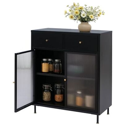 Mendler Kommode HWC-O87 96x80x40cm Metall schwarz Schrank, Sideboard, Highboard, Staufächer, Schubladen, Industrial, Schilfglas Mendler Kommode HWC-O87 96x80x40cm Metall schwarz Schrank, Sideboard, Highboard, Staufächer, Schubladen, Industrial, Schilfglas