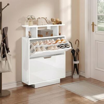 YITAHOME Schuhschrank Schmal Hochglanz, Schuhkipper mit 2 Klappen,80 x 24 x 106 cm Schuhregal schmal, Schuhschrank Weiss für den Eingang, Flur, Wohnzimmer, unterschiedliche Fachhöhen (37/43 cm) YITAHOME Schuhschrank Schmal Hochglanz, Schuhkipper mit 2 Klappen,80 x 24 x 106 cm Schuhregal schmal, Schuhschrank Weiss für den Eingang, Flur, Wohnzimmer, unterschiedliche Fachhöhen (37/43 cm)