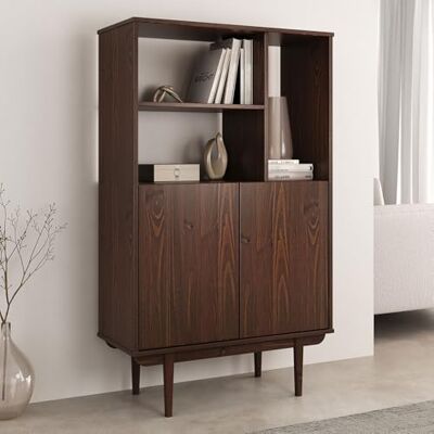 IDIMEX Highboard Simona mit offenem Regal aus Massivholz Nussbaum Farben – Wohnzimmer Kommode mit 3 offenen Fächern und 2 Türen – Bücherregal mit Türen – Retro Holzschrank IDIMEX Highboard Simona mit offenem Regal aus Massivholz Nussbaum Farben – Wohnzimmer Kommode mit 3 offenen Fächern und 2 Türen – Bücherregal mit Türen – Retro Holzschrank