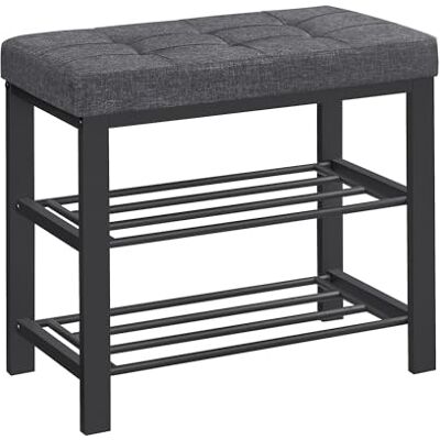 SONGMICS Schuhbank, Schuhregal mit 3 Ebenen, Schuhaufbewahrung, Sitz mit Schaumstoffpolsterung, Leinen, Metallrahmen, für Wohnzimmer Eingangsbereich, 31 x 60 x 49 cm, dunkelgrau-schwarz LBS576B01 SONGMICS Schuhbank, Schuhregal mit 3 Ebenen, Schuhaufbewahrung, Sitz mit Schaumstoffpolsterung, Leinen, Metallrahmen, für Wohnzimmer Eingangsbereich, 31 x 60 x 49 cm, dunkelgrau-schwarz LBS576B01