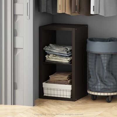 Furinno Cubic Offenes Rückwand-Multifunktionsregal für Kleidung & Schrankaufbewahrung, 2-Fächer, Dunkle Eiche Furinno Cubic Offenes Rückwand-Multifunktionsregal für Kleidung & Schrankaufbewahrung, 2-Fächer, Dunkle Eiche