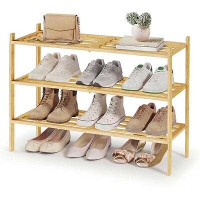 SONGMICS Schuhregal aus Bambus, Schuhablage 3 Ebenen, stapelbar, platzsparend, Regal für Flur, Wohnzimmer, Schlafzimmer, Garage, für 12-16 Paar Schuhe, 25 x 70 x 51,5 cm, naturfarben LBS053YL01 SONGMICS Schuhregal aus Bambus, Schuhablage 3 Ebenen, stapelbar, platzsparend, Regal für Flur, Wohnzimmer, Schlafzimmer, Garage, für 12-16 Paar Schuhe, 25 x 70 x 51,5 cm, naturfarben LBS053YL01