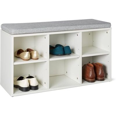 Amazon Schuhbank mit Kissen, Schuhregal mit 6 Fächern, verstellbaren Einlegeböden, für den Eingangsbereich, 87 x 30 x 48 cm, weiß Amazon Schuhbank mit Kissen, Schuhregal mit 6 Fächern, verstellbaren Einlegeböden, für den Eingangsbereich, 87 x 30 x 48 cm, weiß