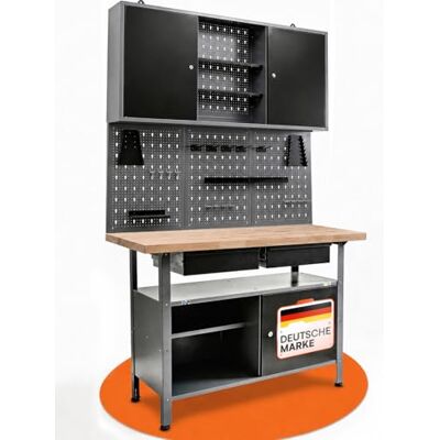 Ondis24 Werkstatteinrichtung Werkstatt Set Werkbank Fritz Hängeschrank Werkzeugwand Metall Schwarz Grau (Hängeschrank Kurt, 120 cm), mit Buchenholzplatte Ondis24 Werkstatteinrichtung Werkstatt Set Werkbank Fritz Hängeschrank Werkzeugwand Metall Schwarz Grau (Hängeschrank Kurt, 120 cm), mit Buchenholzplatte