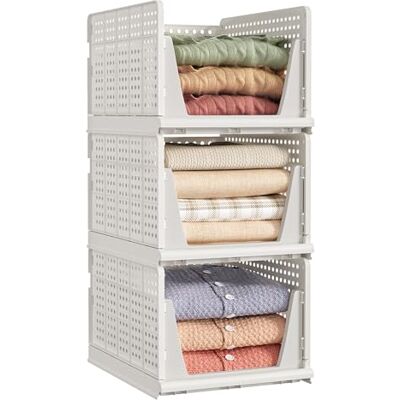 SONGMICS Schrank-Organizer klappbar, Kleiderschrank-Organizer stapelbar, ausziehbarer Korb 3er Set, Aufbewahrung und Organisation, PP Plastic, Schlafzimmer, Büro, Badezimmer, weiß LPC310W101 SONGMICS Schrank-Organizer klappbar, Kleiderschrank-Organizer stapelbar, ausziehbarer Korb 3er Set, Aufbewahrung und Organisation, PP Plastic, Schlafzimmer, Büro, Badezimmer, weiß LPC310W101