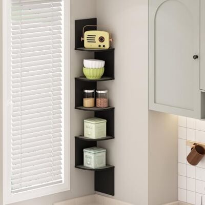 Furinno 5-Etagen Eckregal, Wandregal, Bücherregal, schwimmendes Regal zur Aufbewahrung und Präsentation für Wohnzimmer, Schlafzimmer und Büro, Französische Eiche/Schwarz Furinno 5-Etagen Eckregal, Wandregal, Bücherregal, schwimmendes Regal zur Aufbewahrung und Präsentation für Wohnzimmer, Schlafzimmer und Büro, Französische Eiche/Schwarz