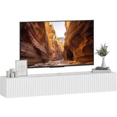 HOMCOM 55" schwebender TV-Ständer, bis 72 Zoll, Media-Konsole, Weiß TV-Stand-Schrank, geriffelte Klapptüren, Kabeldurchführung, Medienkonsole, Wohnzimmer, Schlafzimmer HOMCOM 55" schwebender TV-Ständer, bis 72 Zoll, Media-Konsole, Weiß TV-Stand-Schrank, geriffelte Klapptüren, Kabeldurchführung, Medienkonsole, Wohnzimmer, Schlafzimmer