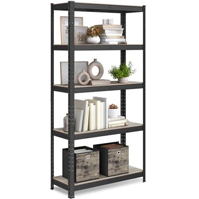 SONGMICS Standregal, Bücherregal, Lagerregal, 5 Ablagen, verstellbar, 30 x 75 x 150 cm, bis 650 kg belastbar, für Küche, Wohnzimmer, Greige-schwarz GLR030B11 SONGMICS Standregal, Bücherregal, Lagerregal, 5 Ablagen, verstellbar, 30 x 75 x 150 cm, bis 650 kg belastbar, für Küche, Wohnzimmer, Greige-schwarz GLR030B11