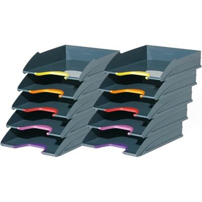Durable Briefablage A4 (Varicolor) Ablagesystem mit 10 Fächern, Blauer Engel Zertifiziert, anthrazit mit farbigen Griffzonen, 770557 Durable Briefablage A4 (Varicolor) Ablagesystem mit 10 Fächern, Blauer Engel Zertifiziert, anthrazit mit farbigen Griffzonen, 770557