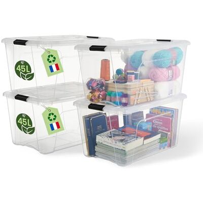 Iris Ohyama Aufbewahrungsboxen mit Deckel, 45L, 4er-Set, Transparent, Sicherer Verschluss, Stapelbar, Griffe, Schlafzimmer, Schrank, Büro, Organisation, BPA-freies Plastik, Ordnungsboxen, BSB-50 Iris Ohyama Aufbewahrungsboxen mit Deckel, 45L, 4er-Set, Transparent, Sicherer Verschluss, Stapelbar, Griffe, Schlafzimmer, Schrank, Büro, Organisation, BPA-freies Plastik, Ordnungsboxen, BSB-50