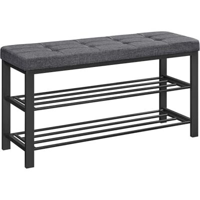 SONGMICS Schuhbank, Schuhregal mit 3 Ebenen, Schuhaufbewahrung, Sitz mit Schaumstoffpolsterung, Leinen, Metallrahmen, für Wohnzimmer Eingangsbereich, 31 x 100 x 49 cm, dunkelgrau-schwarz LBS579B01 SONGMICS Schuhbank, Schuhregal mit 3 Ebenen, Schuhaufbewahrung, Sitz mit Schaumstoffpolsterung, Leinen, Metallrahmen, für Wohnzimmer Eingangsbereich, 31 x 100 x 49 cm, dunkelgrau-schwarz LBS579B01