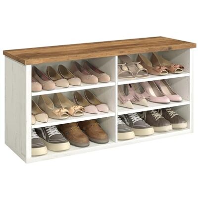 VASAGLE Schuhbank, Sitzbank mit Stauraum, Schuhregal 6 Fächer, verstellbare Ablagen, für Wohnzimmer, Flur, 29,5 x 100 x 50 cm, vintageweiß-honigbraun LSB036W02 VASAGLE Schuhbank, Sitzbank mit Stauraum, Schuhregal 6 Fächer, verstellbare Ablagen, für Wohnzimmer, Flur, 29,5 x 100 x 50 cm, vintageweiß-honigbraun LSB036W02