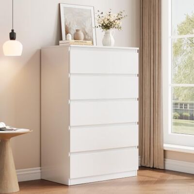 Jocoevol Kommode mit 5 Schubladen, Komodenschrank, Schubladenschrank, Moderner Schubladenschrank, Holzkommode mit Tiefen Schubladen für Wohnzimmer Schlafzimmer Eingangsbereich, 60 x 39 x 100 cm, Weiß Jocoevol Kommode mit 5 Schubladen, Komodenschrank, Schubladenschrank, Moderner Schubladenschrank, Holzkommode mit Tiefen Schubladen für Wohnzimmer Schlafzimmer Eingangsbereich, 60 x 39 x 100 cm, Weiß