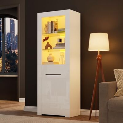 Merax Vitrine mit LED-Lichtern, Vitrinenschrank mit 1 Türen und 1 Schublade, Glasvitrine mit viel Stauraum, Modern Aufbewahrungsschrank Bücherschrank Standvitrine für Wohnzimmer Büro Esszimmer, Weiß Merax Vitrine mit LED-Lichtern, Vitrinenschrank mit 1 Türen und 1 Schublade, Glasvitrine mit viel Stauraum, Modern Aufbewahrungsschrank Bücherschrank Standvitrine für Wohnzimmer Büro Esszimmer, Weiß