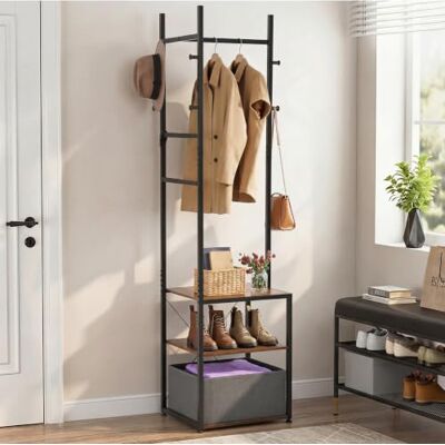 YITAHOME Coat Stand Shoe Rack, Hall Tree with Drawer Clothes Rail (Brown) Industrial Hall Tree with 1 Fabric Drawer, 40x45x182cm Garment Rack Wardrobe Organiser Hallway Storage Unit YITAHOME Coat Stand Shoe Rack, Hall Tree with Drawer Clothes Rail (Brown) Industrial Hall Tree with 1 Fabric Drawer, 40x45x182cm Garment Rack Wardrobe Organiser Hallway Storage Unit