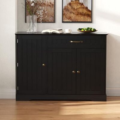 Merax Sideboard Schwarz mit 3 Türen und Schublade, Modernes Stauraummöbel für Wohnzimmer, Kommode im Industrial-Look Merax Sideboard Schwarz mit 3 Türen und Schublade, Modernes Stauraummöbel für Wohnzimmer, Kommode im Industrial-Look